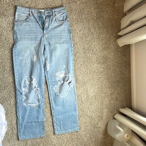 Forever 21 Blue Straight Leg Jeans Distressed